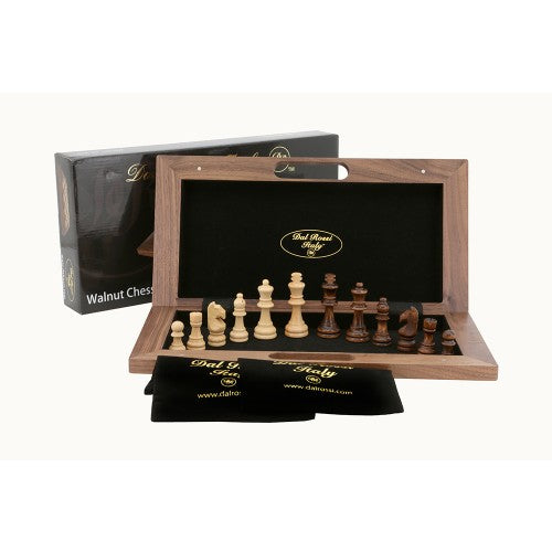 Dal Rossi Chess Set walnut folding bevelled edge, with handle, 16"