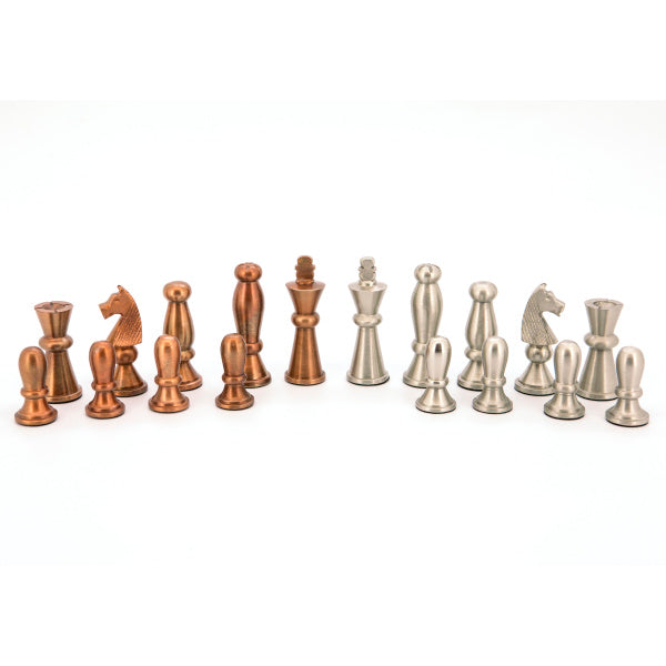 Dal Rossi Italy Chess Set Walnut Finish Flat Board 40cm, With Copper & Silver Weighted Metal Chess Pieces 85mm pieces