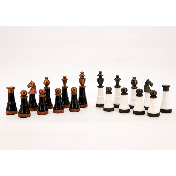 Dal Rossi Italy Chess Set Flat Black/Erable Board 50cm, With Black and White with Gold and Gun Metal Tops and Bottoms Chessmen 110mm