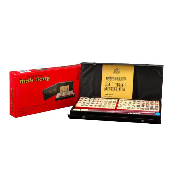 Travel Mahjong in a black vinyl case with Racks
