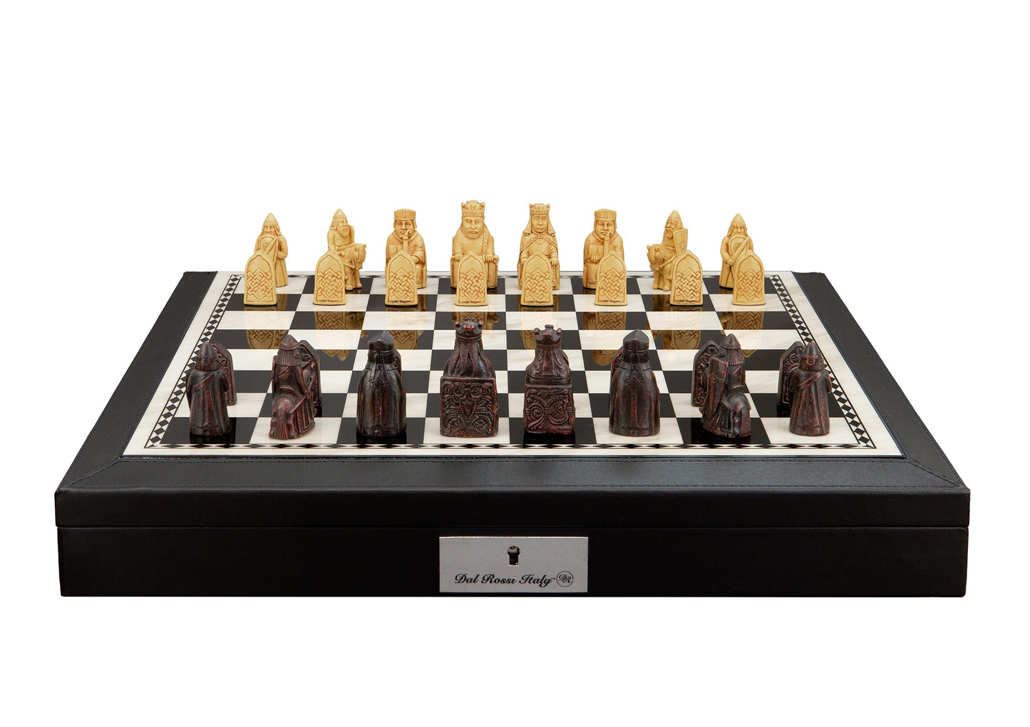 Dal Rossi Italy Isle of Lewis Chess Set with Black Bevelled Edge 18"