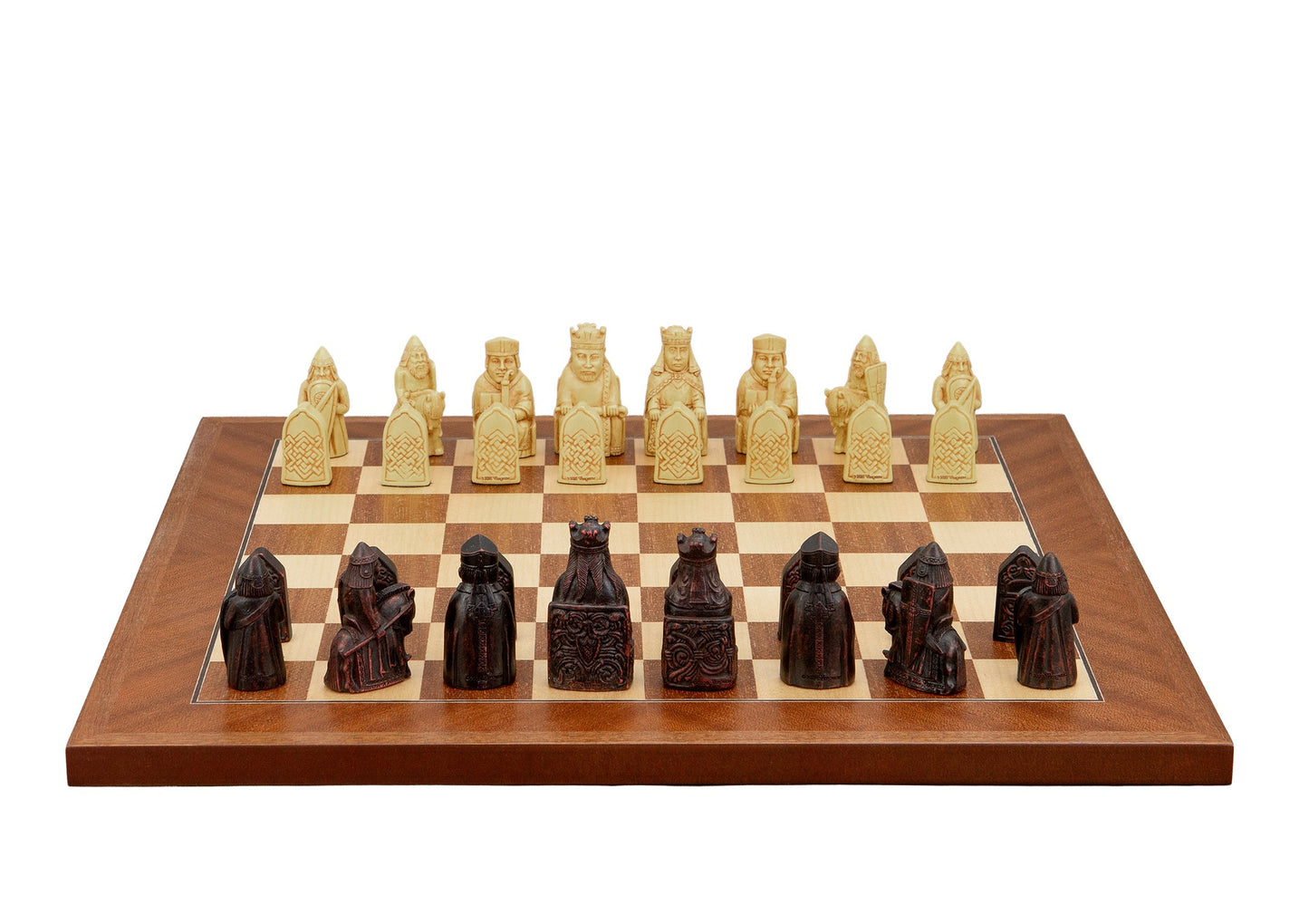Dal Rossi Italy Isle of Lewis Chess Set on a Mahogany / Maple, 40cm Chess Board