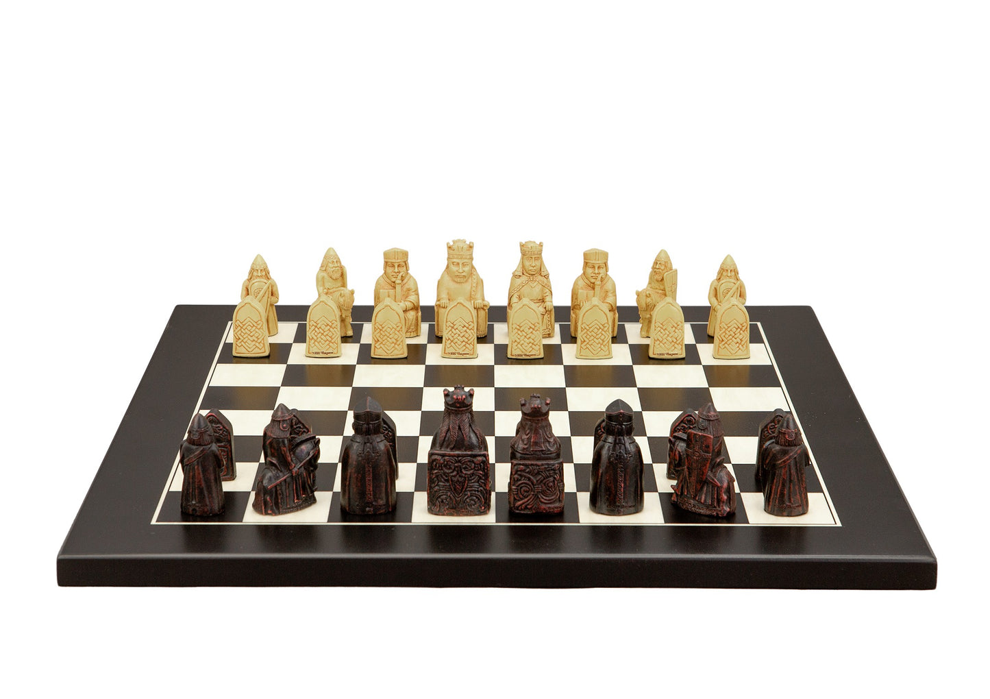 Dal Rossi Italy Isle of Lewis Chess Set on a Black / Erable Chess Board 40cm