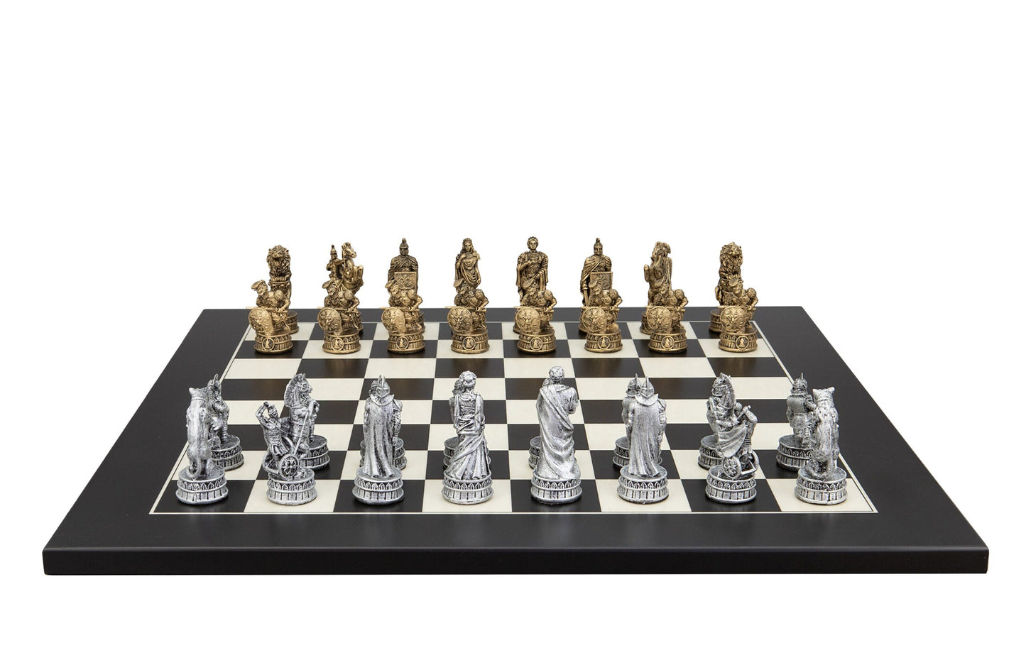 Dal Rossi Italy Roman Chessmen on a Black / Erable, 50cm Chess Board