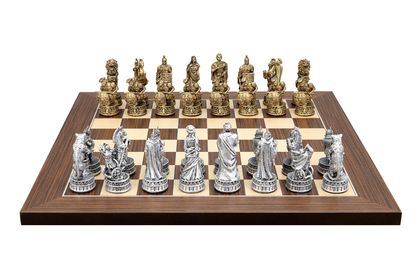 Dal Rossi Italy Roman Chessmen on a Palisander / Maple, 40cm Chess Board