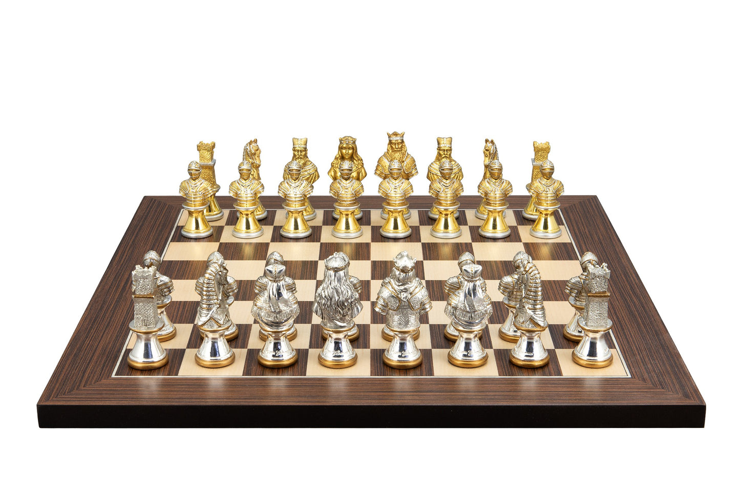 Dal Rossi Italy, Medieval Warriors Metal Chessmen 85mm on a Palisander / Maple, 40cm Chess Board