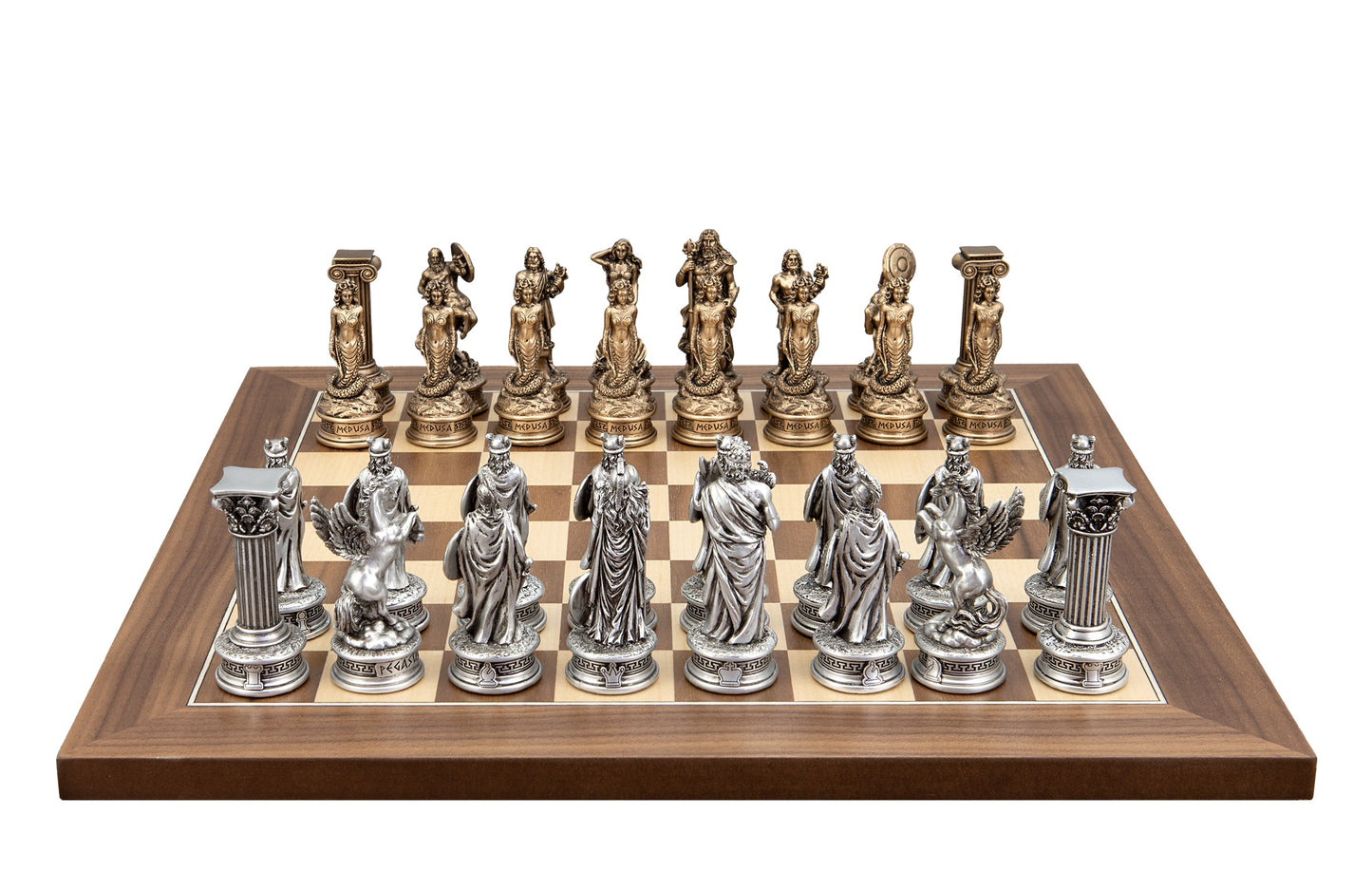 Dal Rossi Italy European Warriors on a Walnut Inlaid, 40cm Chess Board