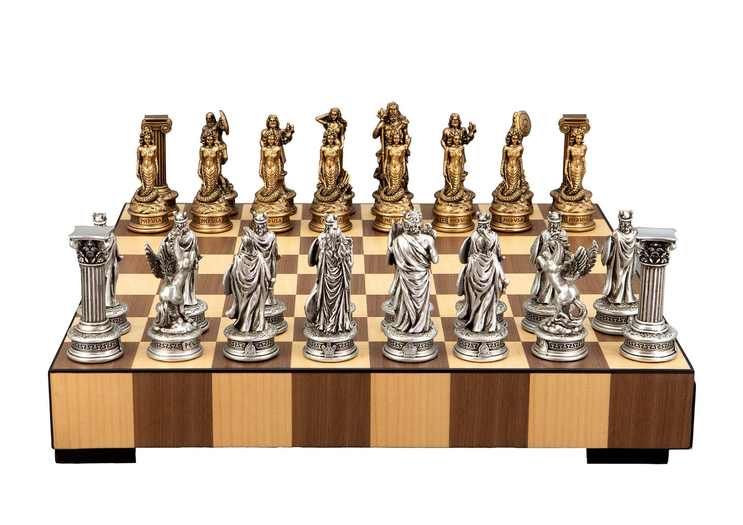 Dal Rossi Italy European Warriors Chessmen 85mm on a Chess Set with Drawer 14"