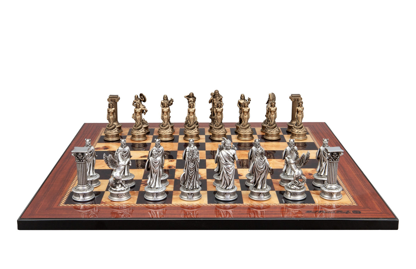 Dal Rossi Italy European Warriors on a Walnut Shiny Finish, 50cm Chess Board