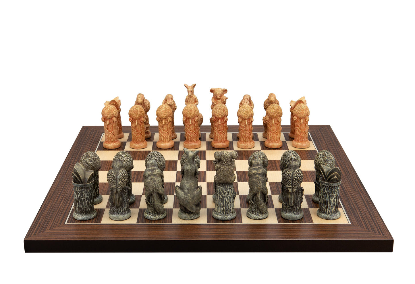Dal Rossi Hand Paint - Australiana Chessmen on a Palisander / Maple, 40cm Chess Board