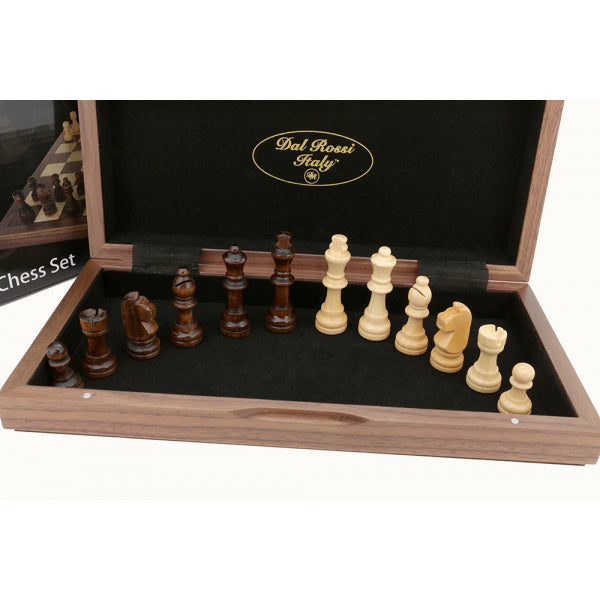 Dal Rossi Chess Set, folding, walnut inlaid, 15"