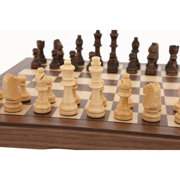 Dal Rossi Chess Set, folding, walnut inlaid, 12"