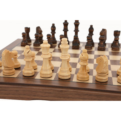 Dal Rossi Chess Set, folding, walnut inlaid, 15"