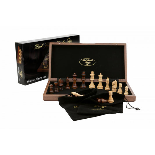 Dal Rossi Chess Set, folding, walnut inlaid, 12"