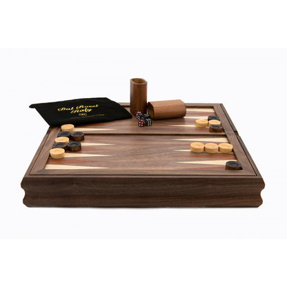 Dal Rossi Chess /Checkers / Backgammon, walnut, flip top board, 14"