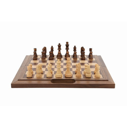 Dal Rossi Chess Set walnut folding bevelled edge, with handle, 16"