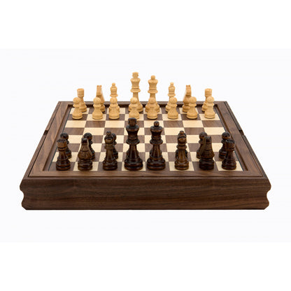 Dal Rossi Chess /Checkers / Backgammon, walnut, flip top board, 14"