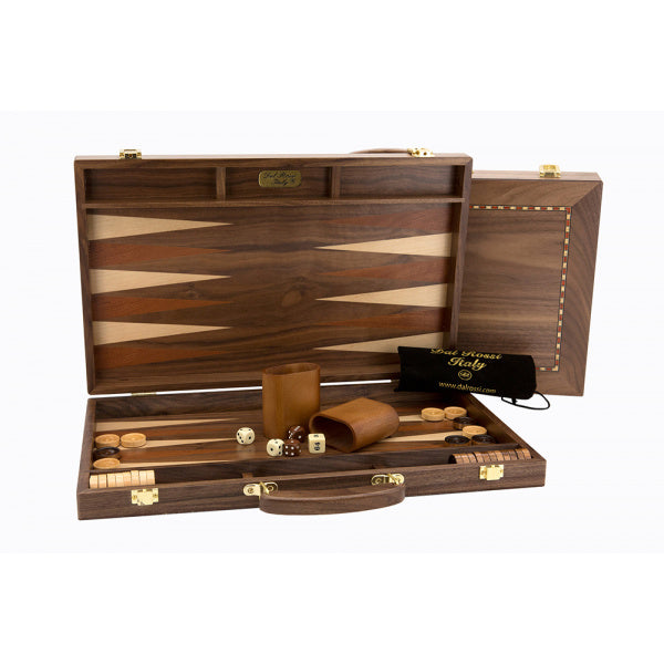 Dal Rossi Italy Walnut Backgammon With Handle 15"