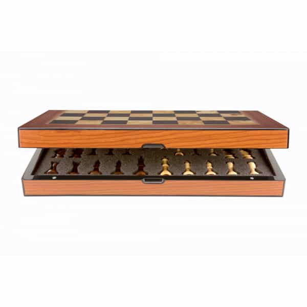 Dal Rossi Walnut Shiny Finish Folding Chess Set, 16"