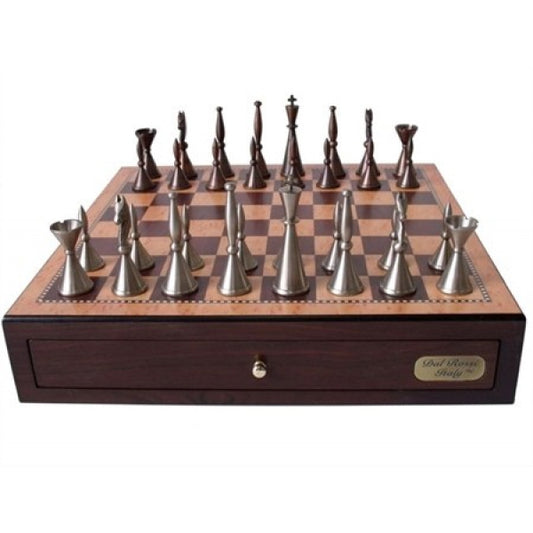 Dal Rossi Staunton Metal Chess Set with Drawers 18" (Walnut Finish)