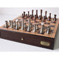 Dal Rossi Italy, Contemporary Chess with drawers 18" (Walnut Finish) with Contemporary Pewter Chess Pieces