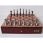 Dal Rossi Italy, Staunton Metal Chess Set with Drawers 18" (Red Mahogany Finish)