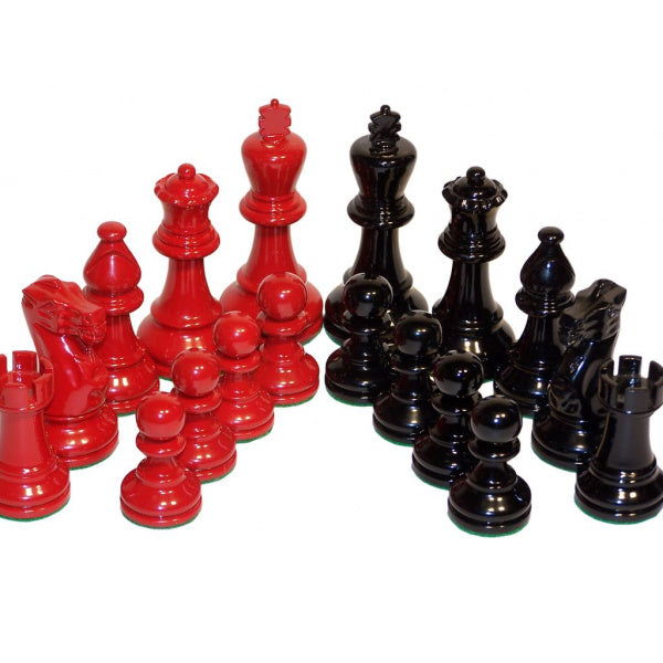 Chess Pieces - French lardy, Boxwood,red & black, 85mm Wood Double Weighted