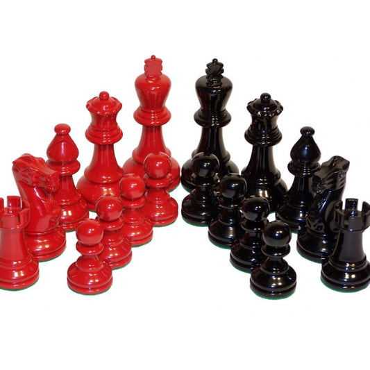 Chess Pieces - French lardy, Boxwood,red & black, 95mm Wood Double Weighted