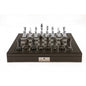 Dal Rossi Italy Silver/Titanium Chess Set on Carbon Fibre Shiny Finish Chess Box 20” with compartments