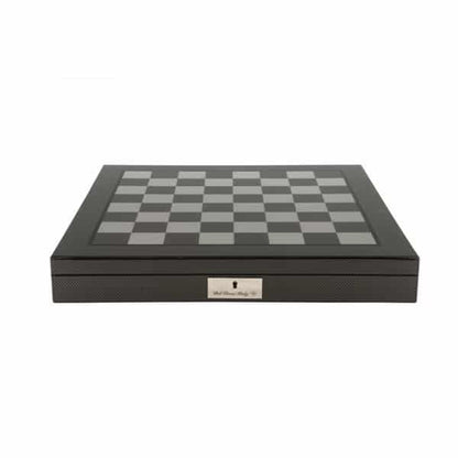 Dal Rossi Italy Black Ebony and Box wood Finish Chess Set on Carbon Fibre Shiny Finish Chess Box 20” with compartments