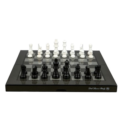 Dal Rossi Italy Carbon Fibre Finish Folding Chess Set 16"