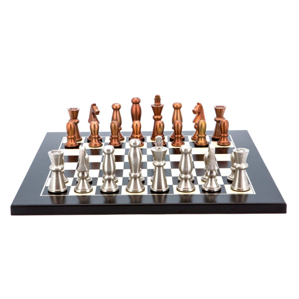 Dal Rossi Italy Chess Set Flat  Black/Erable Board 40cm, With Copper and Silver Weighted Metal Chess Pieces