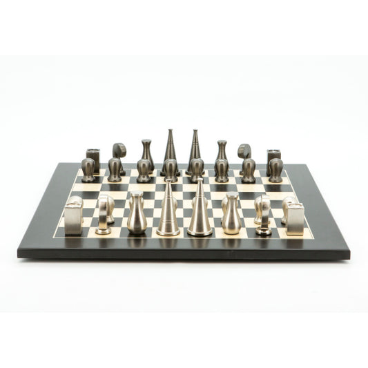 Dal Rossi Italy Chess Set Black / Erable Flat Board 50cm, With Metal Dark Titanium and Silver 90mm Chessmen