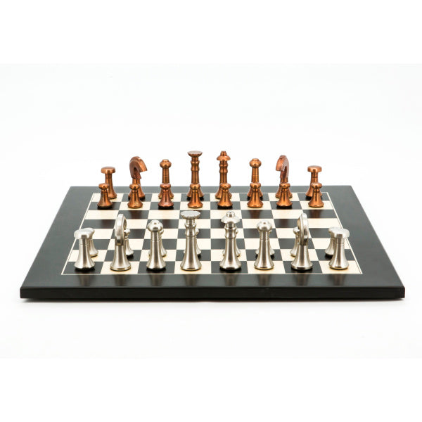 Dal Rossi Italy Chess Set Black / Erable Flat Board 50cm, With Metal Copper and silver Chessmen 80mm