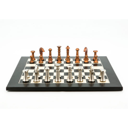 Dal Rossi Italy Chess Set Black / Erable Flat Board 50cm, With Metal Copper and silver Chessmen 80mm