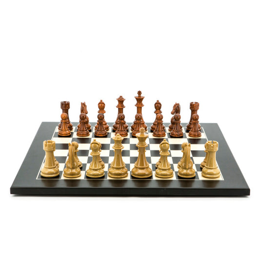 Dal Rossi Italy Chess Set Flat Black / Erable Board 50cm, Brown and Box Wood Grain Finish Chess Pieces 110mm