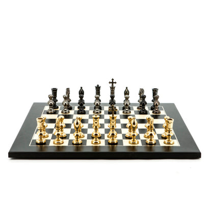 Dal Rossi Italy Chess Set Flat  Black/Erable Board 50cm, With Metal Dark Titanium and Gold Chessmen 110mm