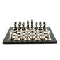 Dal Rossi Italy Chess Set Flat  Carbon Fibre Board 50cm, With Metal Dark Titanium and Silver chessmen 115mm