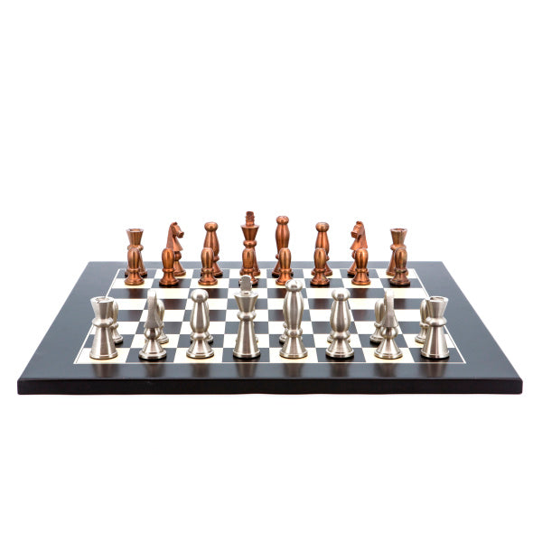 Dal Rossi Italy Chess Set Flat  Black/Erable Board 50cm, With Copper and Silver Weighted Metal Chess Pieces