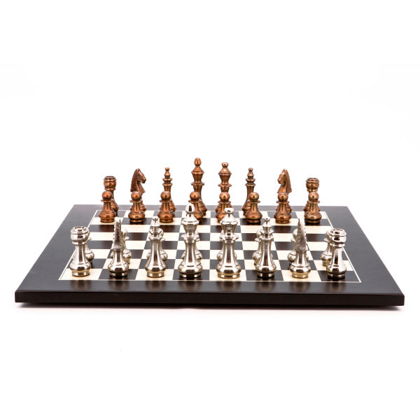 Dal Rossi Italy Chess Set Flat  Black/Erable Board 50cm, With Copper and Silver Weighted Metal 100mm Chess Pieces