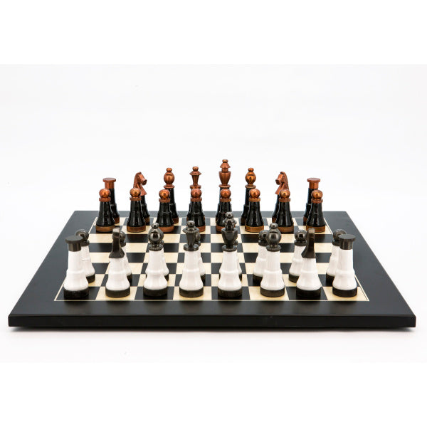 Dal Rossi Italy Chess Set Flat  Black/Erable Board 50cm, With Black and White with Copper and Gun Metal Gray Tops and Bottoms Chess Pieces 110mm