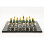 Dal Rossi Italy Chess Set Carbon Fibre Finish Flat Board 40cm,  With Gray and Green Gold and Silver Metal Tops and Bottoms Chess Pieces 90mm