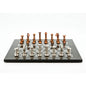 Dal Rossi Italy Chess Set Flat  Carbon Fibre Finish Board 50cm, With Metal Copper and silver Chessmen 80mm