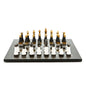 Dal Rossi Italy Chess Set Flat  Carbon Fibre Board 50cm, With Black and White with Gold and Gun Metal Tops and Bottoms Chessmen 110mm