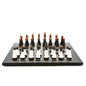 Dal Rossi Italy Chess Set Flat  Carbon Fibre 50cm, With Black and White with Copper and Gun Metal Gray Tops and Bottoms Chess Pieces 110mm