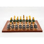 Dal Rossi Italy Chess Set Mahogany Maple Flat Board 40cm, With Gray and Green Gold and Silver Metal Tops and Bottoms Chess Pieces 90mm