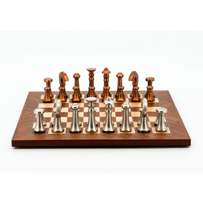 Dal Rossi Italy Chess Set Mahogany Maple Flat Board 40cm, With Metal Copper and silver Chessmen 80mm