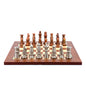 Dal Rossi Italy Chess Set Mahogany Maple Flat Board 40cm, With Copper Silver Weighted Metal Chess Pieces 85mm