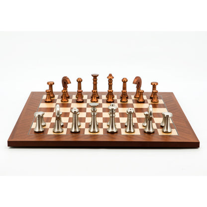 Dal Rossi Italy Chess Set Mahogany Maple Flat Board 50cm, With Metal Copper and silver Chessmen 80mm