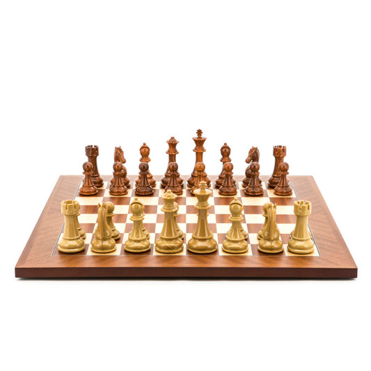 Dal Rossi Italy Chess Set Mahogany Maple Flat Board 50cm, Brown and Box Wood Grain Finish 110mm Chess Pieces